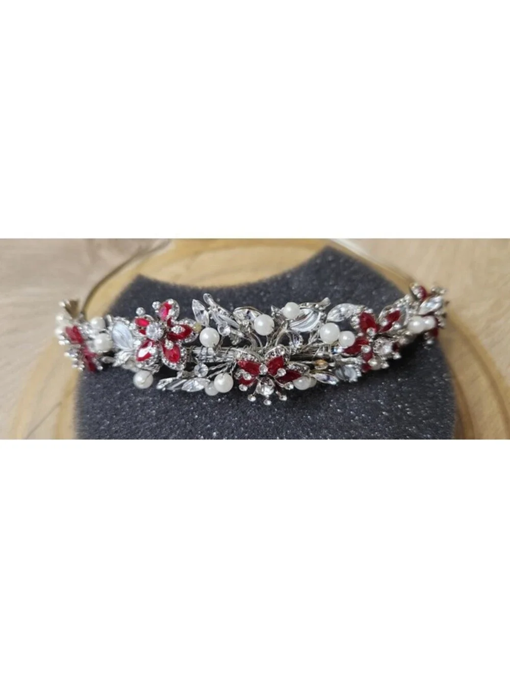 VTG Davids Bridal Wedding Prom Crystal Tiara Rhodium Pearl Apple Stone Flowers